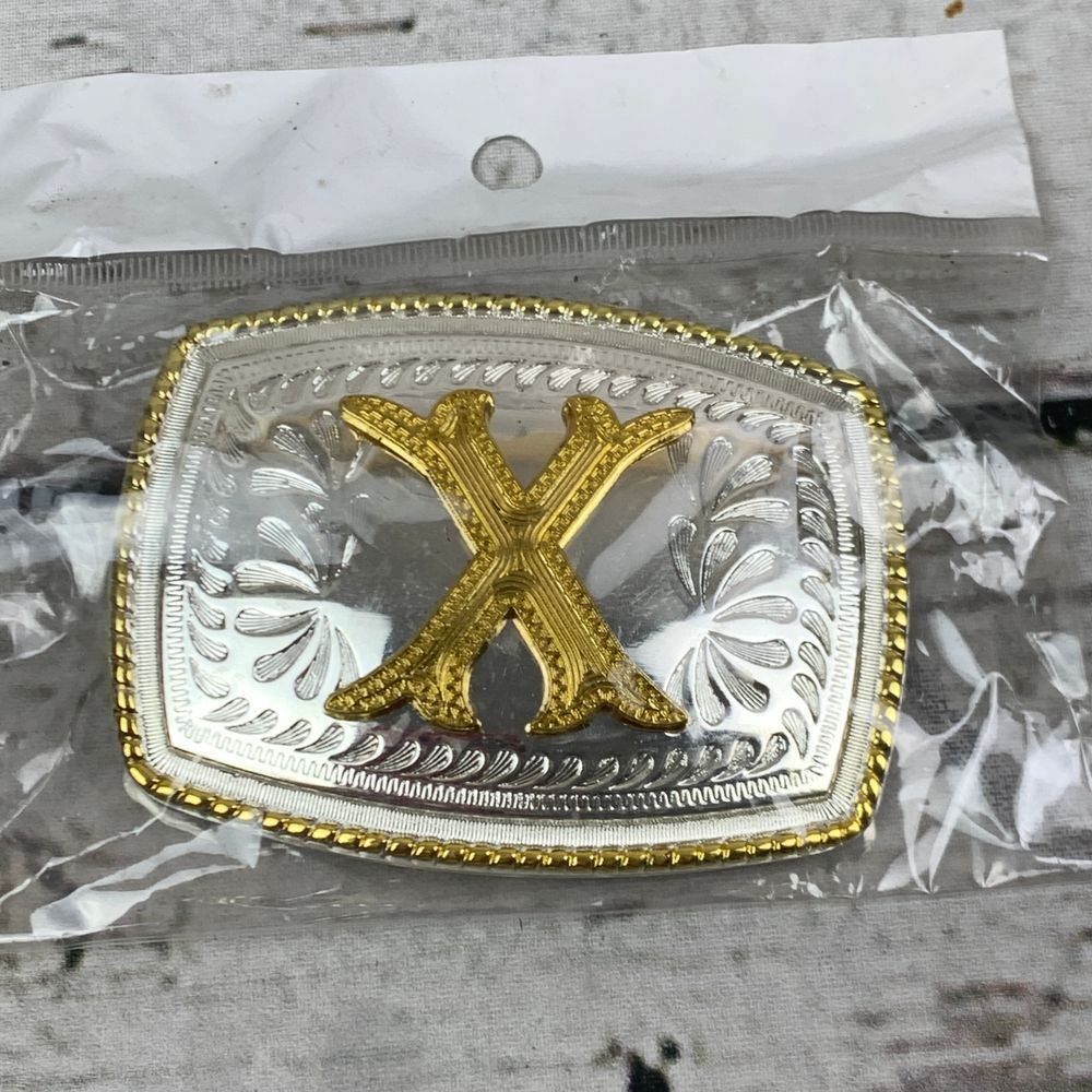 Oker Western Style Initial Letter X‎ Belt Buckle Gold Silver Two-Tone Metal